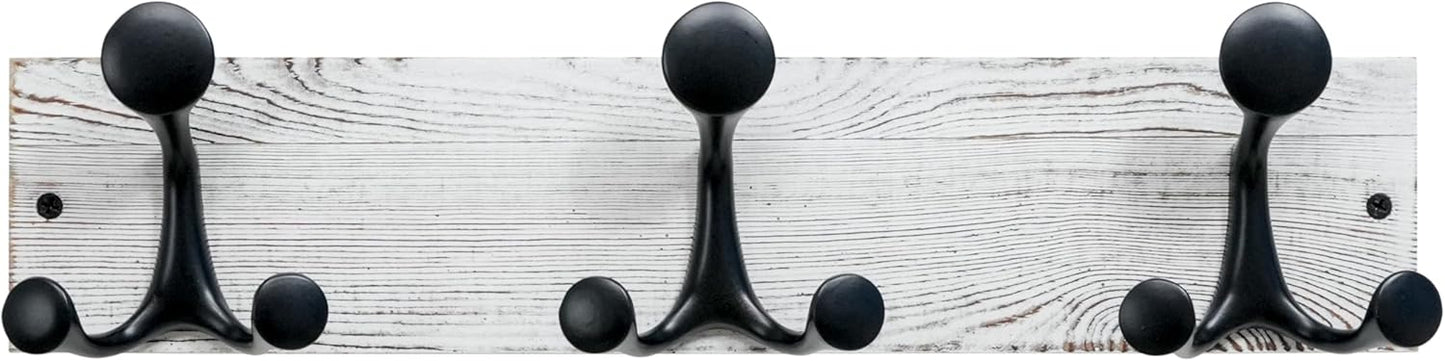 SKOLOO 17-Inch Wood Coat Rack Wall Mount with 3 Triple Hooks - Ideal for Family Entrances, Classrooms, and Pet Supplies Storage - Perfect Coat Hooks for Wall,Distressed White Wash