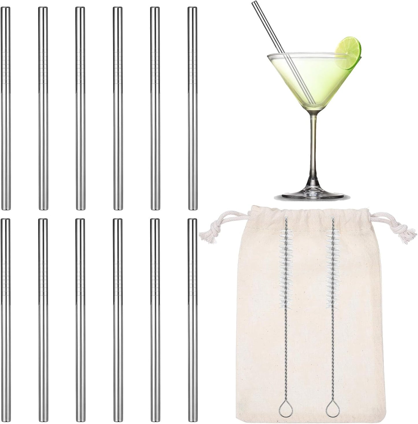 JIEYAO 12 Pack 4.7 Inch Short Metal Cocktail Straws, Reusable Stainless Steel Straws with Cleaning Brush Drinking Straws for Coffee Cocktails Small Glasses or Cups