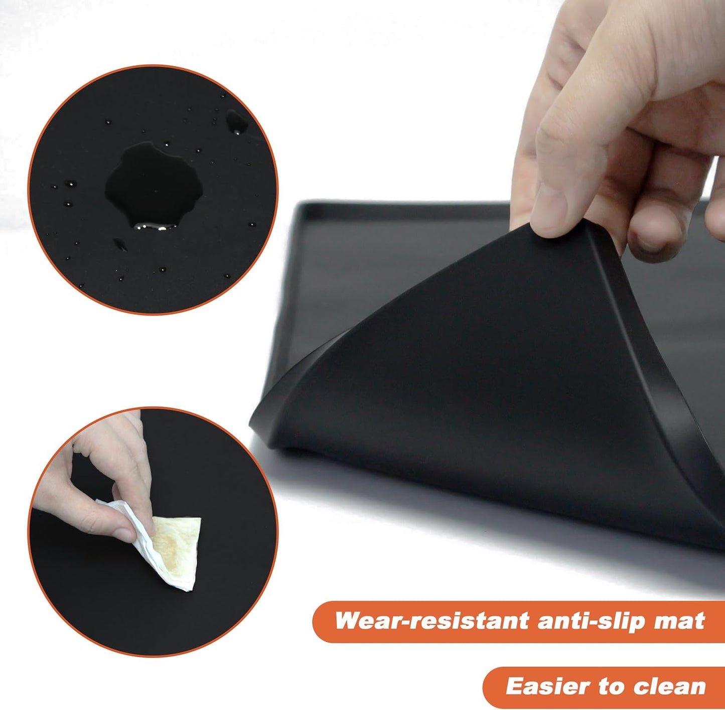 Silicone Coffee Mat, 24 x 16 Inch Non-Slip Heat Resistant, Large and Small Combination Bar Mat, Convex Edge Spill Resistant Design for Coffee Machines and Kitchen Countertops,Wave Pattern Black