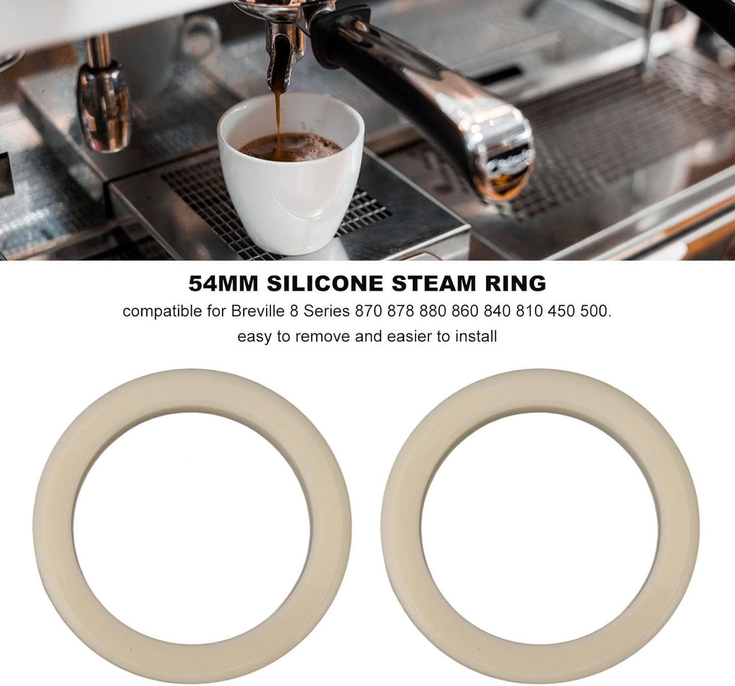 54mm Silicone Steam Ring, 2Pcs Group Head Gasket, Soft Coffee Machine Seal, 6.5cm Outer Diameter Flexible Gasket Replacement Part for 870 878 880 860 840 810 450 500, Beige