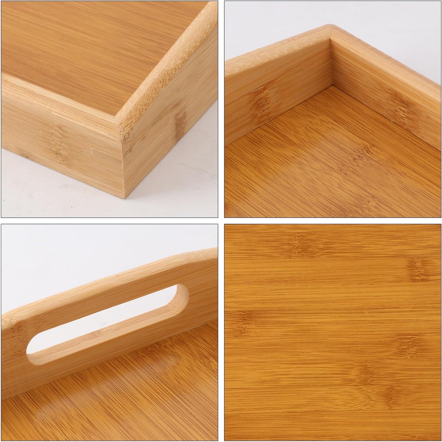 2 PCS Bamboo Serving Tray, 2 Size Nested Breakfast Bed Tray with Handle, Wood Serving Tray for Serving, Breakfast Bed Trays for Eating, Decor, Displaying Cake, Fruit