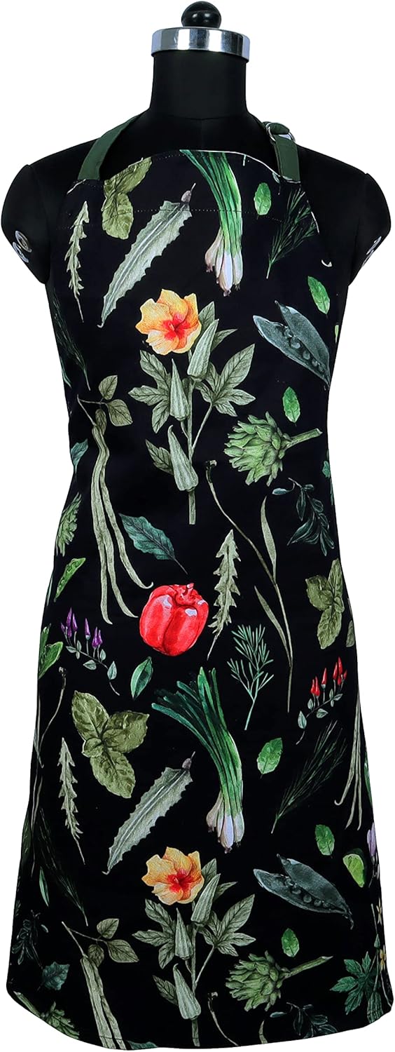 AMOUR INFINI Cotton Kitchen Apron with Adjustable Strap & Waist Ties Reusable Spring Aprons for Baking, Cooking, Gardening (27.5 x 33 Inches - My Garden Apron)