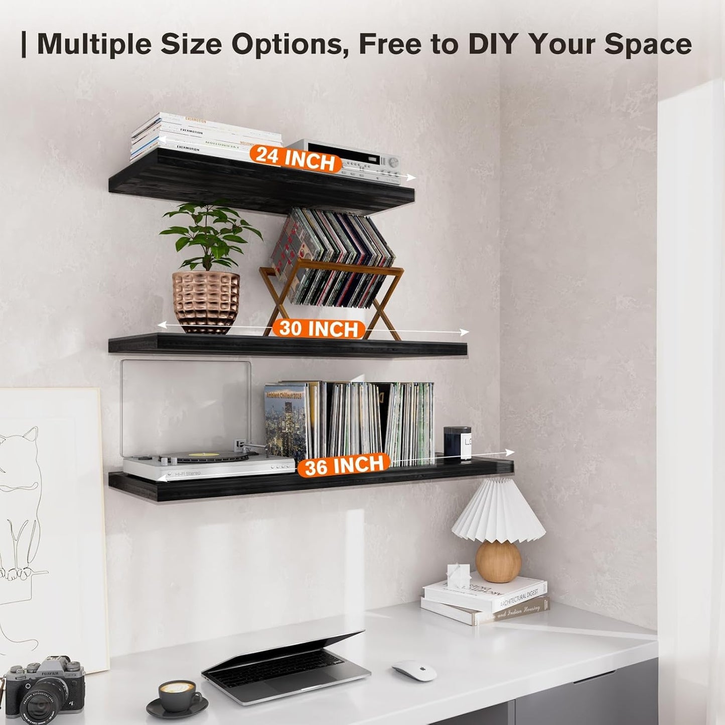 Wall Shelf Set of 1,Dark Wood Floating Shelves 24 in W x 10 in D x 1 in H, Wooden Floating Wall Shelf with Invisible Brackets for Living Room/Bedroom/Bathroom/Kitchen Storage and Decor