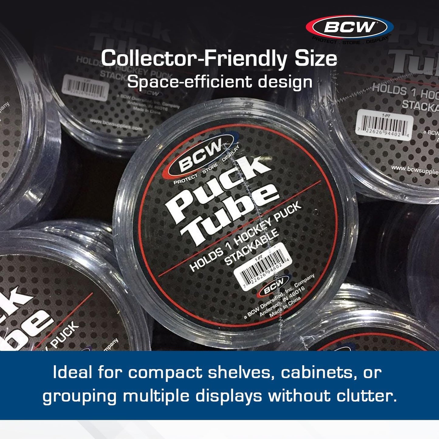BCW Hockey Puck Tube Display Case - 2 ct - Crystal Clear, Stackable & Snug Fit
