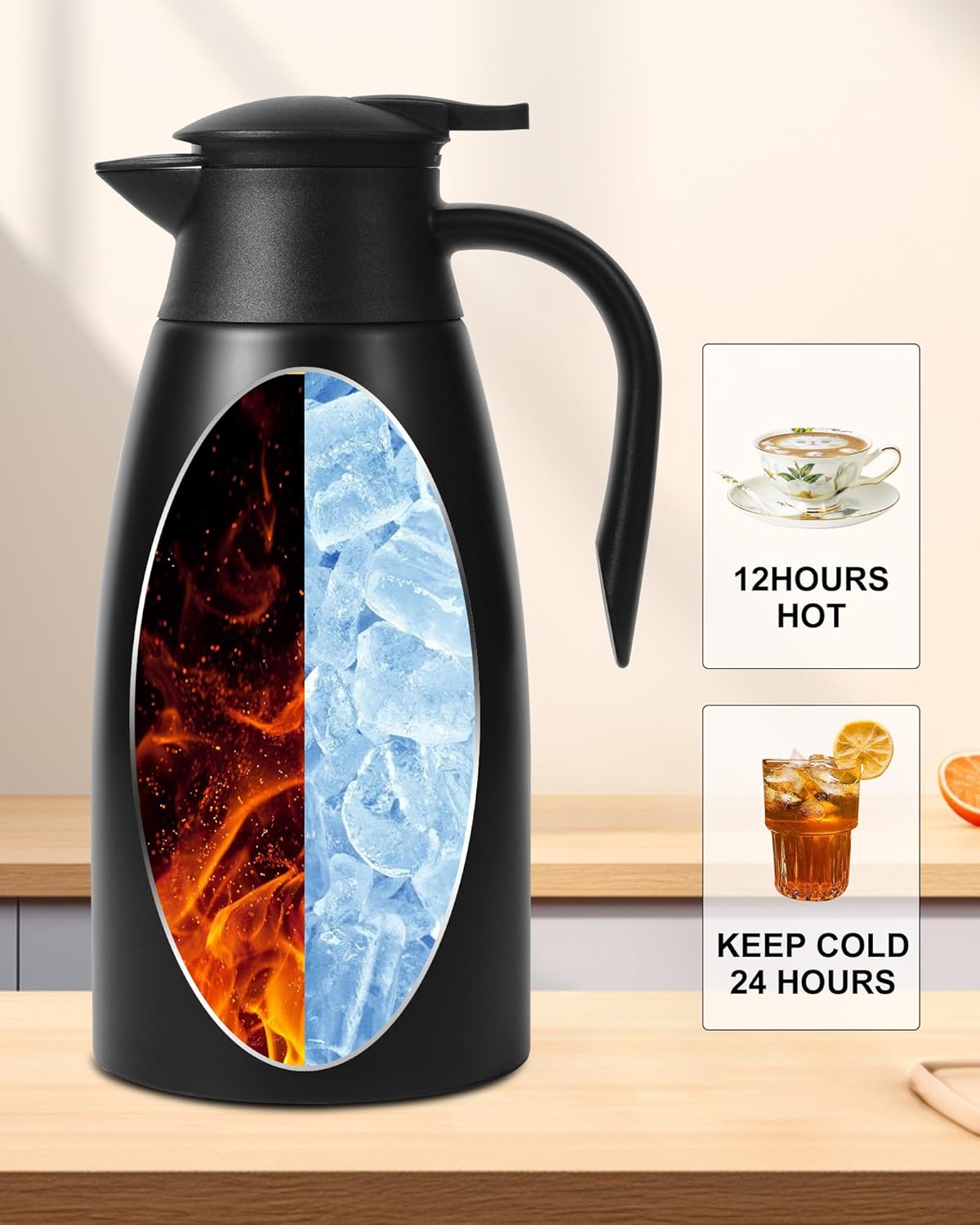 70Oz Thermal Coffee Carafe for keeping hot, Airpot Insulated Carafe Stainless Steel Thermal Pot for Coffee, (black+silver)