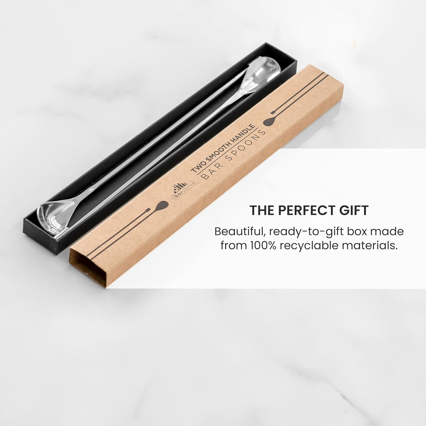 A Bar Above Bar Spoon Set, Spiral Handle, Stainless Steel Mixing Spoons for Cocktail Mixer Set, to Stir and Layer, Basic Professional or Home Bars Accessories (Gold, Smooth)