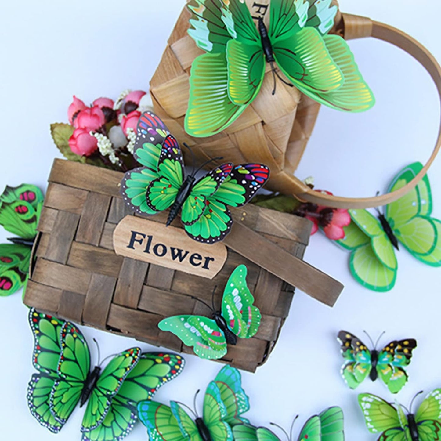 Butterfly Wall Decor 24/48 PCS, 3D Butterflies Stickers for Party Decorations with Magnets (Green, 48)