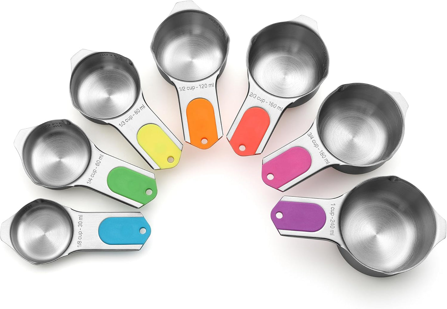 Spring Chef Magnetic Stainless Steel Measuring Cups (Patent Pending), Kitchen Tools with Easy to Read Markings for Measuring Dry or Liquid Ingredients, Set of 7, Neon