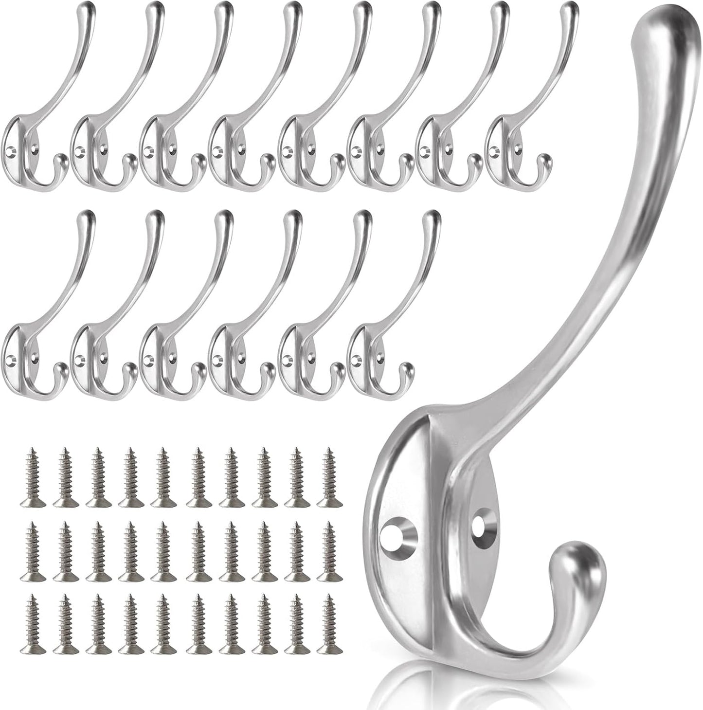 Wall Hooks for Hanging, 15-Pack Heavy Duty Metal Coat Hooks, for Living Room, Bathroom, Kitchen, Bedroom for Towel, Hat, Key, Closet, Bag (Silver)