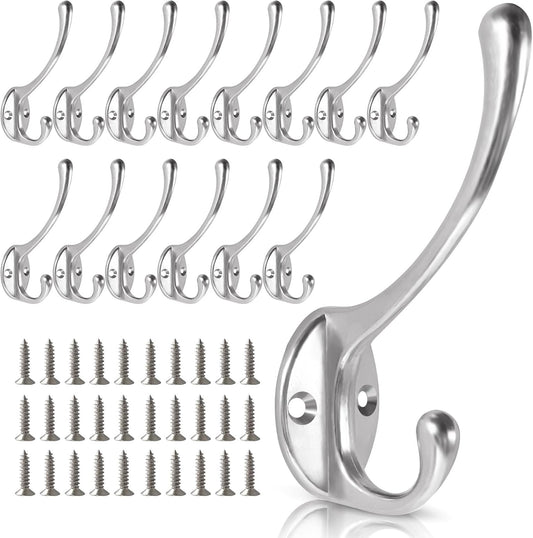 Wall Hooks for Hanging, 15-Pack Heavy Duty Metal Coat Hooks, for Living Room, Bathroom, Kitchen, Bedroom for Towel, Hat, Key, Closet, Bag (Silver)