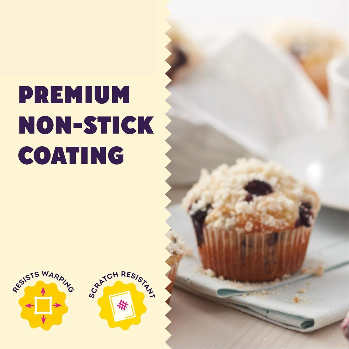 Wilton Gold Premium Non-Stick Warp-Resistant Bakeware, Made without PFAs, Muffin Pan, 12-cup, 10.5 x 15 x 1.4 in, Packaging May Vary