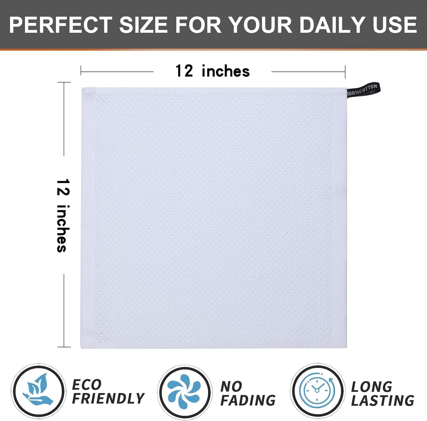 Kitinjoy 100% Cotton Kitchen Dish Cloths, 8 Pack Waffle Weave Ultra Soft Absorbent Dish Towels for Drying Dishes Quick Drying Kitchen Towels Dish Rags, 12 X 12Inch, White