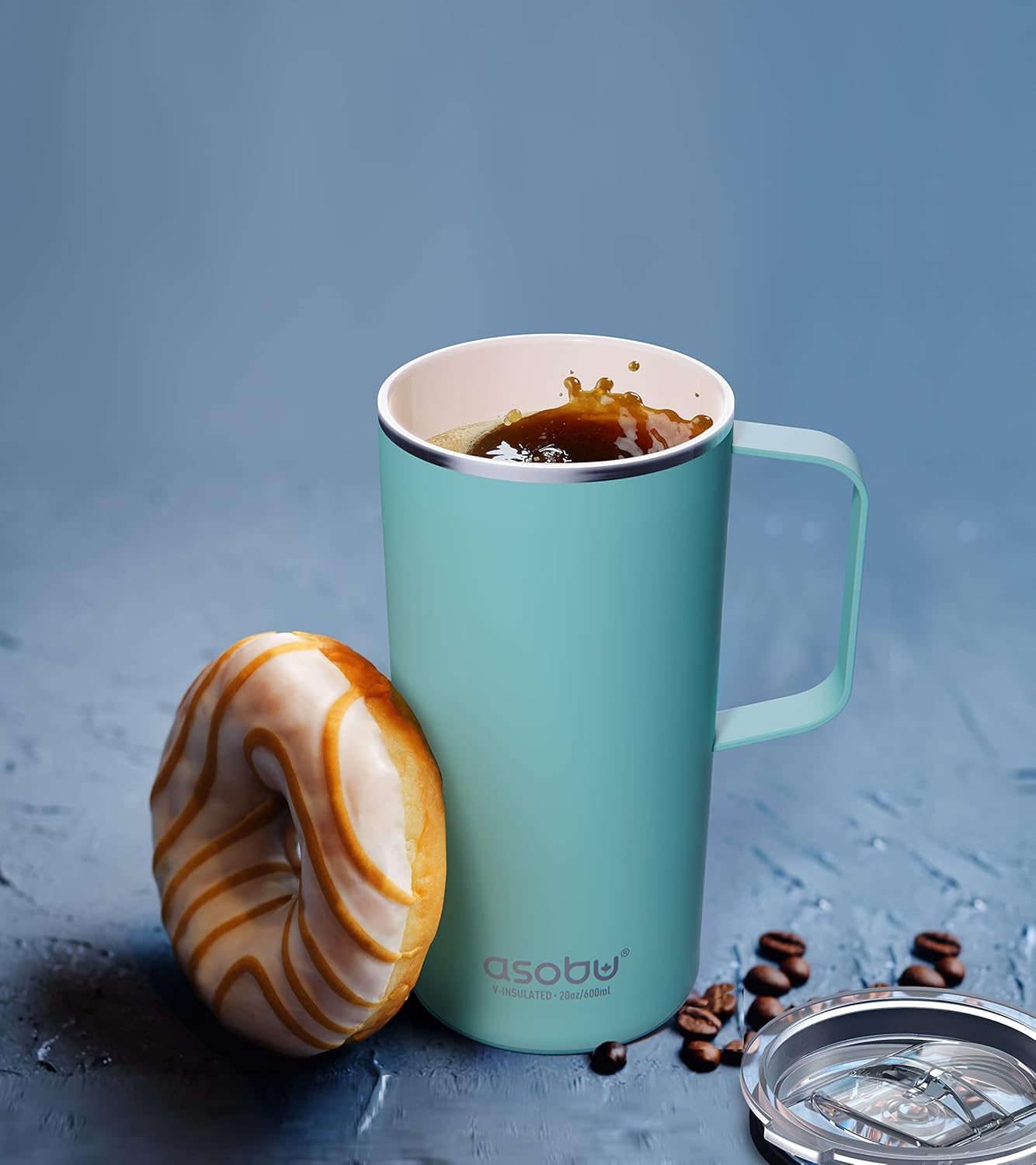 asobu Tower Mug Ceramic Inner Coated Insulated Stainless Steel Cup for Pure Tasting Coffee with Easy Hold Handle and Tritan Lid Fits Standard Cup Holders 20 Ounce Travel Mug (Black)