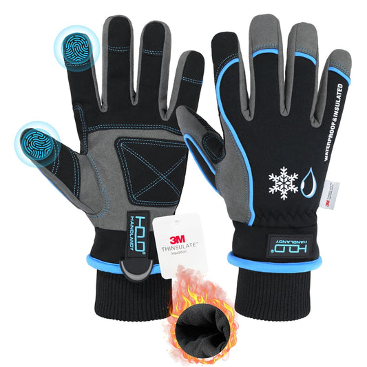 HANDLANDY Waterproof Insulated Work Gloves, 3M Thinsulate Thermal Winter Gloves for Men Women Touch Screen, Warm Ski Snowboard Cold Weather Gloves (XL, Blue)