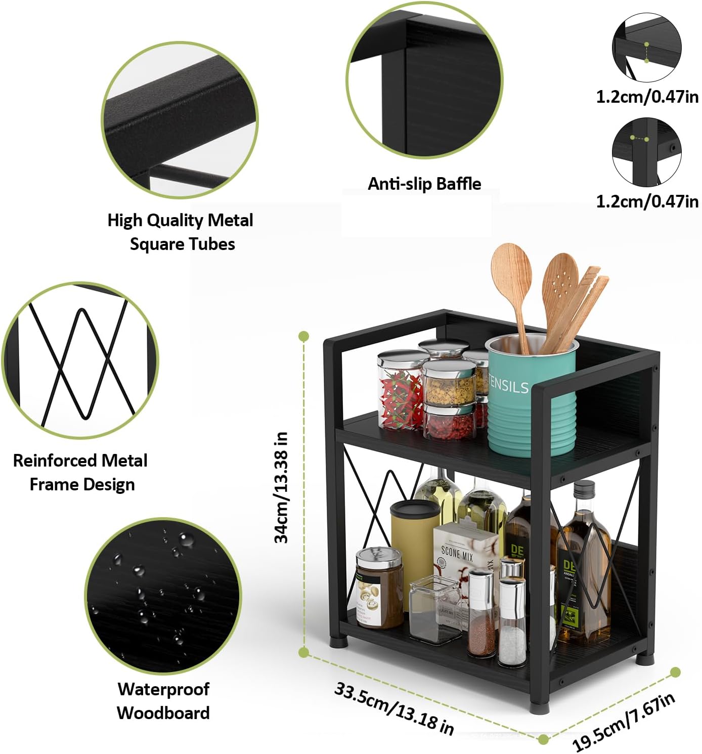 Aduanbang Coffee Bar Accessories Organizer, Seasoning Organizer, 2 Tier Wooden Kitchen Counter Shelf, Coffee Organizer Station for Countertop, Coffee Condiment Rack for Mugs, Cups, Cream, Syrup