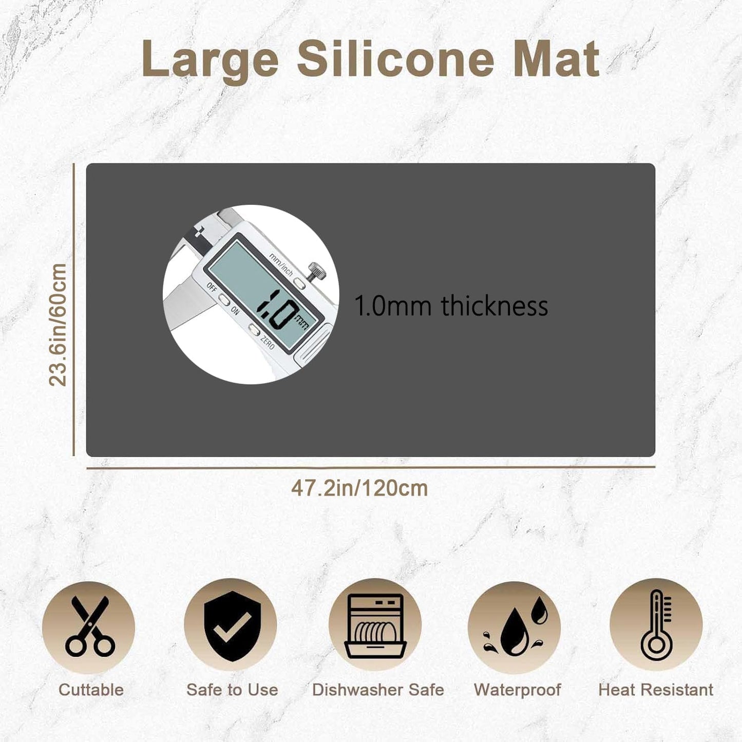 47.2"x23.6"(120cmx60cm) Large Silicone Mat for Kitchen Counter, Non-Slip Heat Resistant Countertop Protector, Waterproof Multipurpose Mat for Kitchen Island, Dark Gray