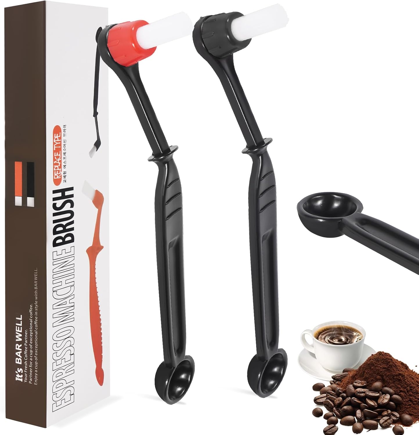Espresso Coffee Machine Cleaning Brush 2 Pieces Coffee Brush Espresso Cleaning Brush with Spoon Head for Coffee Grinder and Espresso Cleaning