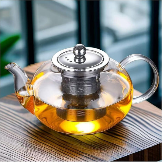 Glass Teapot with Infuser Clear Glass Tea Kettle 1000 ml Tea Pot for Stove Top, Loose Tea, Tea Maker Gift