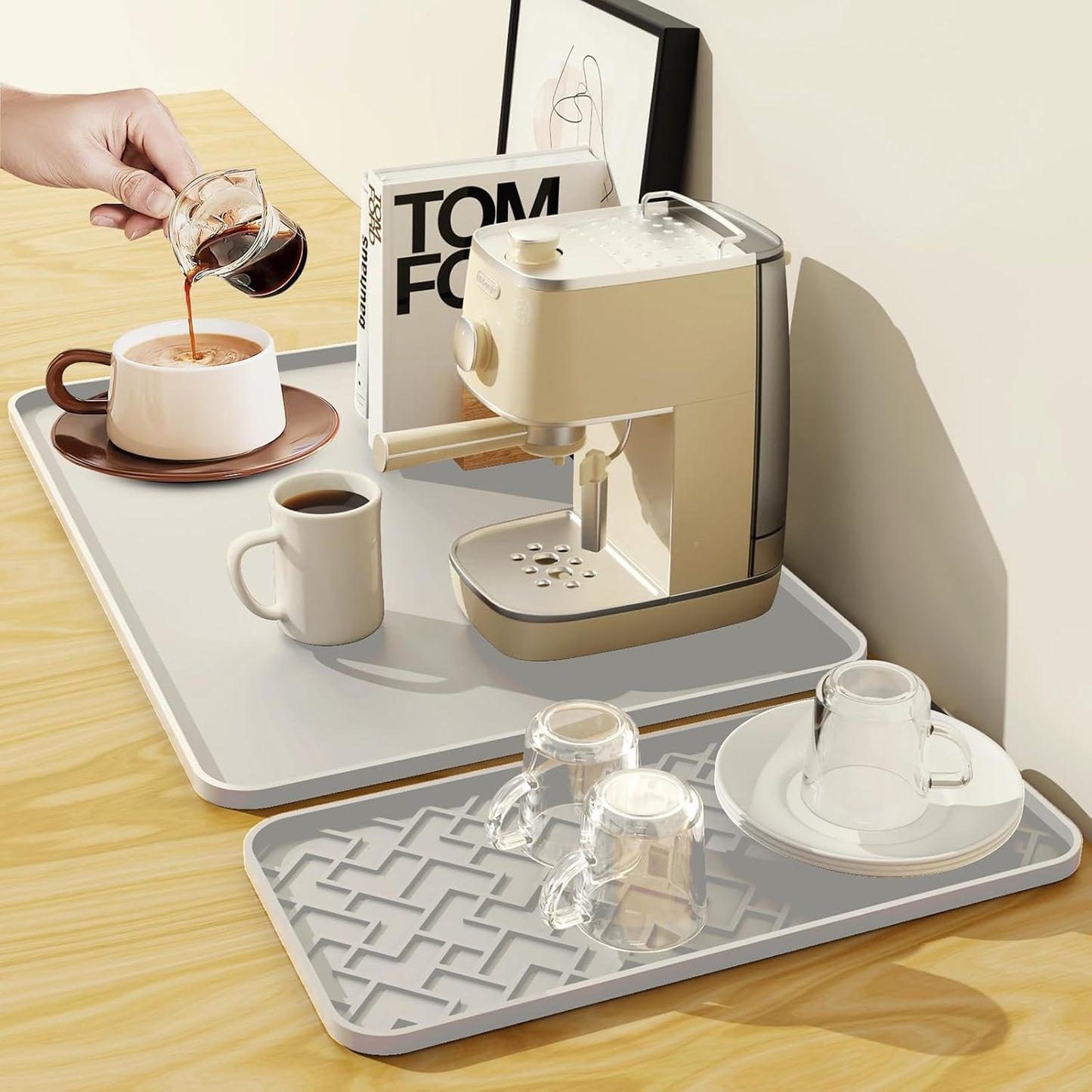 Silicone Coffee Mat - Removable Bar Mat with Concave and Convex Design, Leak-Proof and Non-Slip, Suitable for Use Under the Coffee Machine to Keep the Countertop Clean (White19"x12")