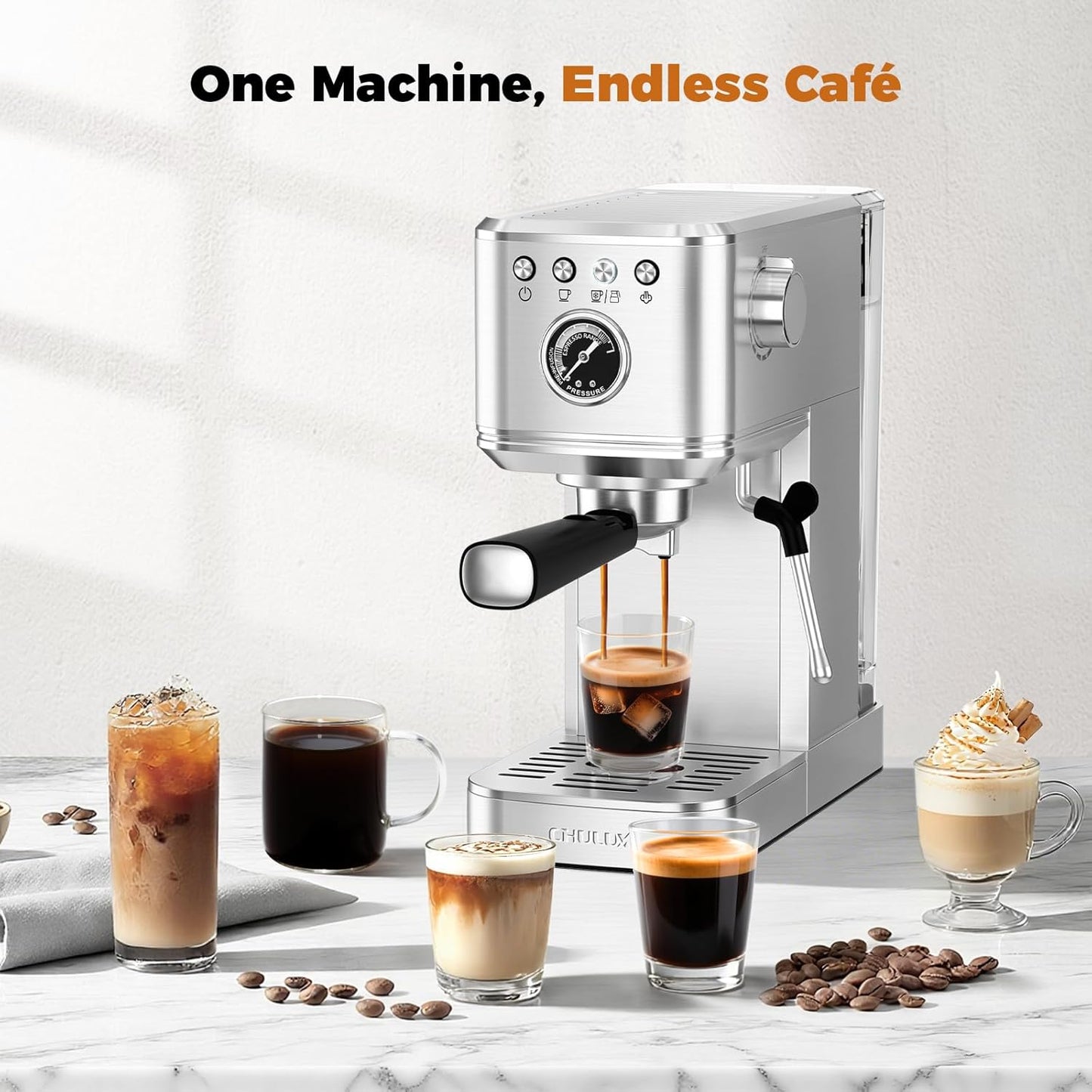 CHULUX Elite Espresso Machine 20 Bar, Hot and Ice Espresso Maker with Steam Wand for Americano, Latte, Cappuccino