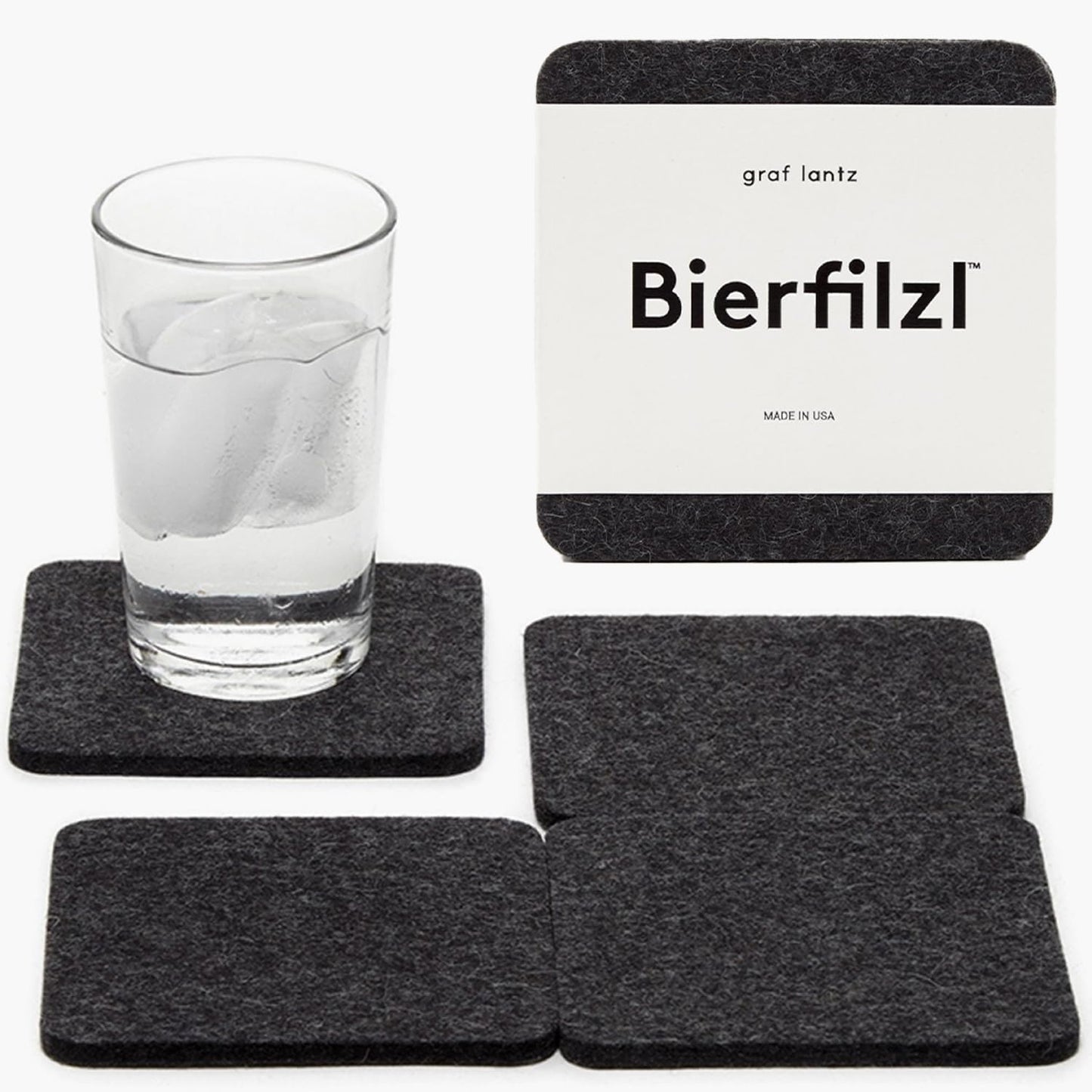 Graf Lantz - Bierfilzl Merino Wool Square Coasters Set of 4 - Charcoal (4"x4"x5mm) - Absorbs 30% of Weight, Natural German Wool - Heat Resistant, Sustainable, Reusable - Home Decor, Coffee Table Decor