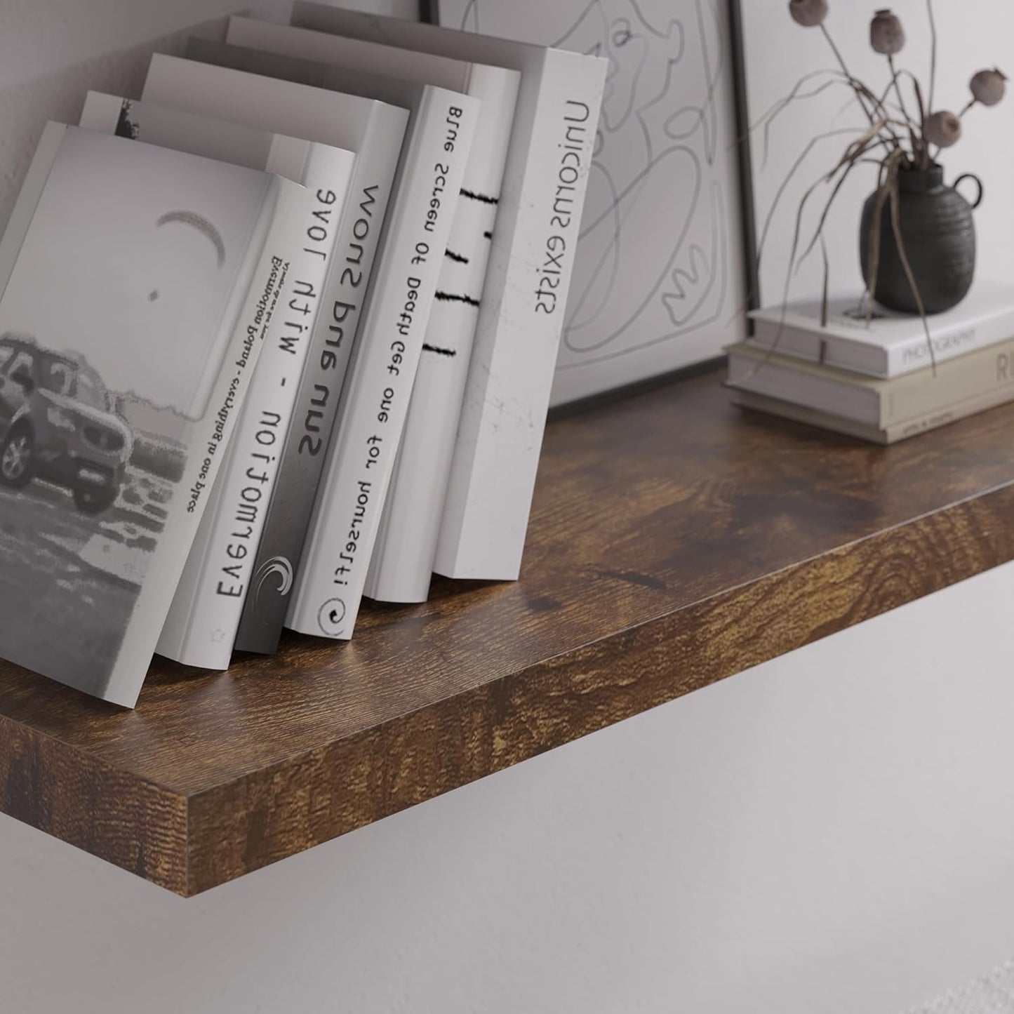 Floating Shelf, Set of 1 Wall Shelf, 30 in W x 12.75 in D x 2 in H Wooden Floating Wall Shelf with Invisible Brackets for Living Room/Bedroom/Bathroom/Kitchen Storage and Decor, Rustic Brown