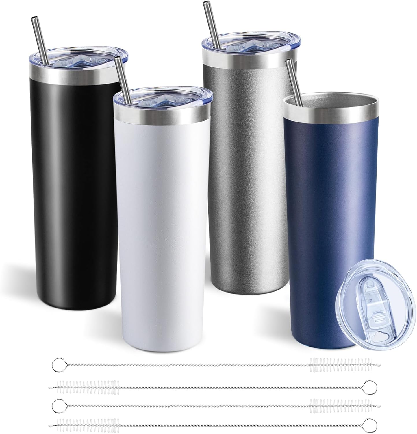 20 oz Skinny Tumbler with Lid and Straw,Stainless Steel Vacuum Insulated Tumbler Cup Double Wall Leak-proof Coffee Mug,Travel Thermal Water Tumbler for Office,Outdoor (Black/White/Navy blue/Grey)