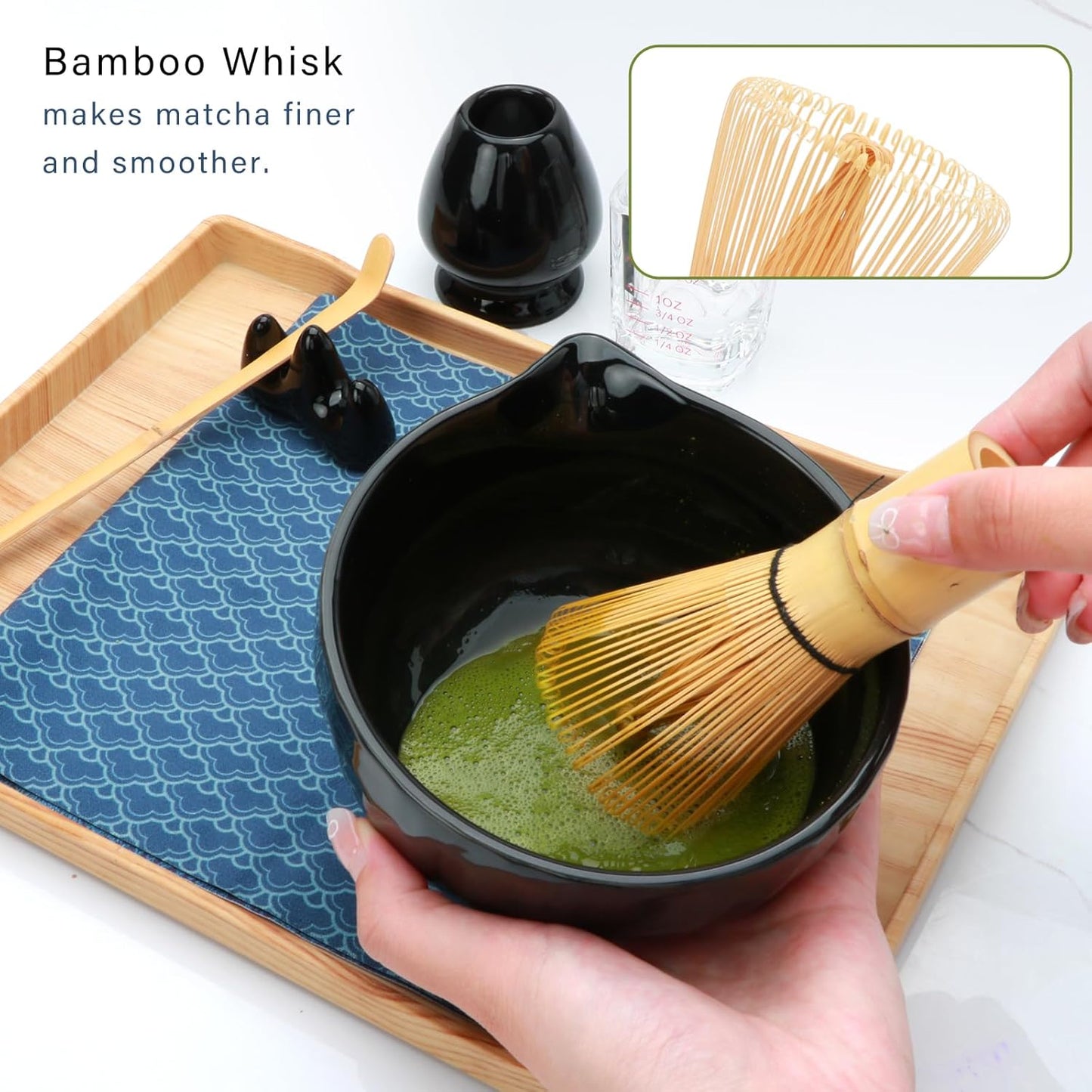 11 PCS Matcha Set Whisk and Bowl, Black Matcha Kit Set with Scoop & Holder,Ceramic Japanese matcha Tea set, Complete Gift set,Making Breakfast,Latte for Friend,Family,Tea Lovers