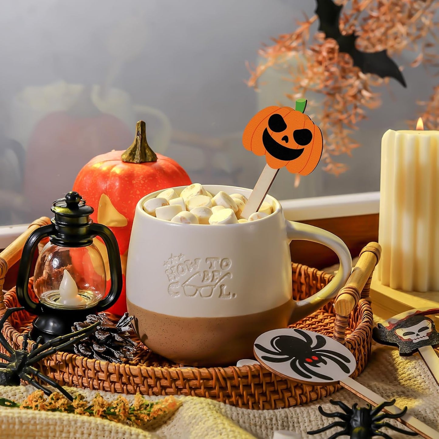 Jinei 120 Pcs Halloween Coffee Stirrers Stir Sticks Natural Wooden Stir Sticks Disposable Drink Stirrers for Stirring Hot Chocolate Milkshake Restaurant Home Office