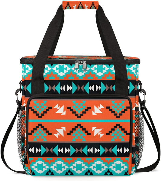 Ethnic Geometric Boho Coffee Maker Carring Bag Travel Storage Tote Bag Compatible with Keurig K-Mini or K-Mini Plus Portable Single Serve Coffee Brewer Case with Pockets for K-cup Pods