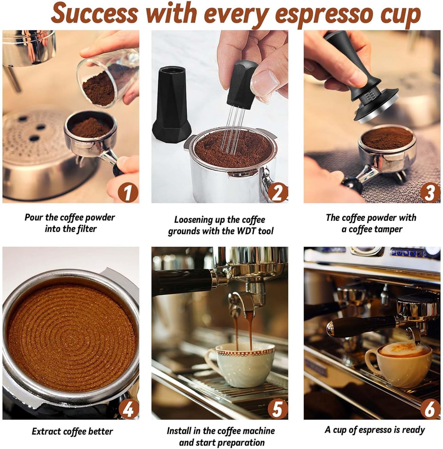 58mm Espresso Tamper, Espresso Accessories, Coffee Tamper with Espresso Distribution Tool, Wdt Tool Espresso, Espresso Tamper with Silicone Mat, Stainless Steel Base Tamper for Espresso Coffee Machine