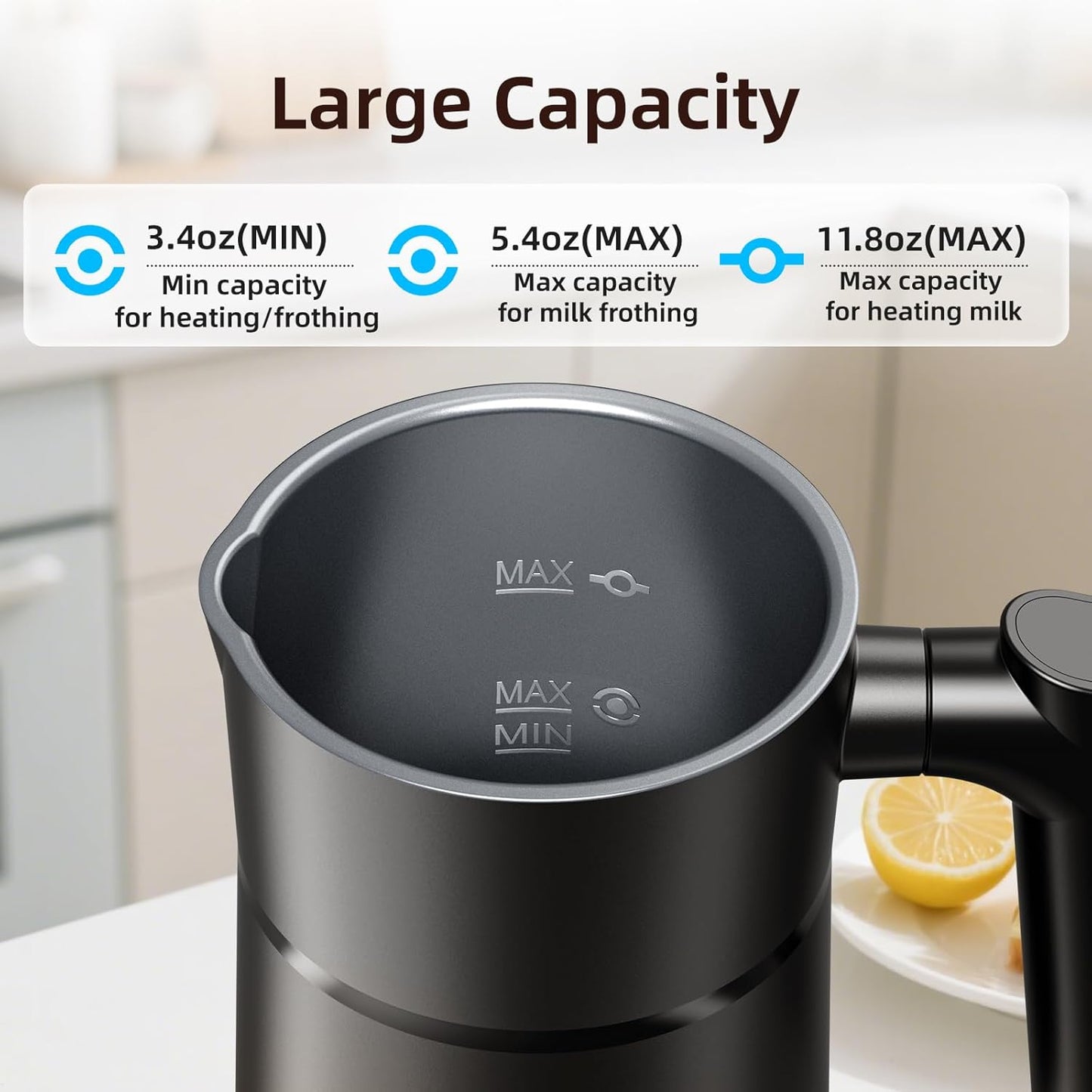 Milk Frother, 4 in 1 Electric Milk Steamer, Hot and Cold Foam Maker, 11.8 oz/350 mL Milk Warmer, Frother for Coffee Latte, Cappuccino, Hot Chocolate, 1 min Fast Frothing, Auto Shut-Off