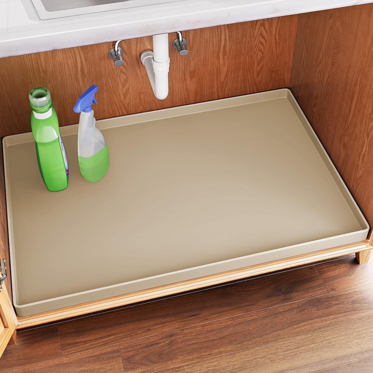 FLATO Waterproof Under Sink Mat 28" x 19" Shelf Liner for Kitchen and Bathroom, Cabinet Protector, Organizers and Storage, Flexible Silicone Drip Tray