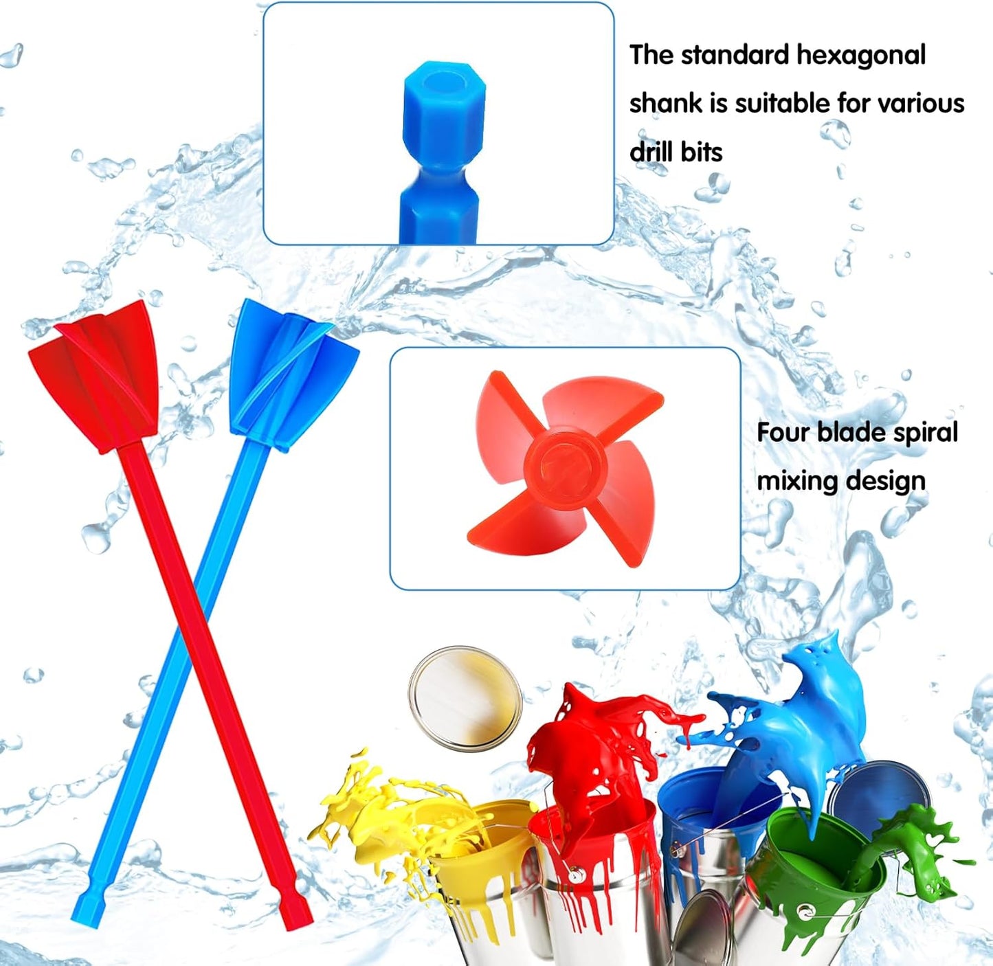 16 Pcs Epoxy Resin Mixer Paddles, Reusable Plastic Mixing Paddle Paint Stirrer for Drill, Multipurpose Helix Drill Mixer Attachment for Mixing Epoxy Resin Paint Silicone Molds, Works with Most Drills