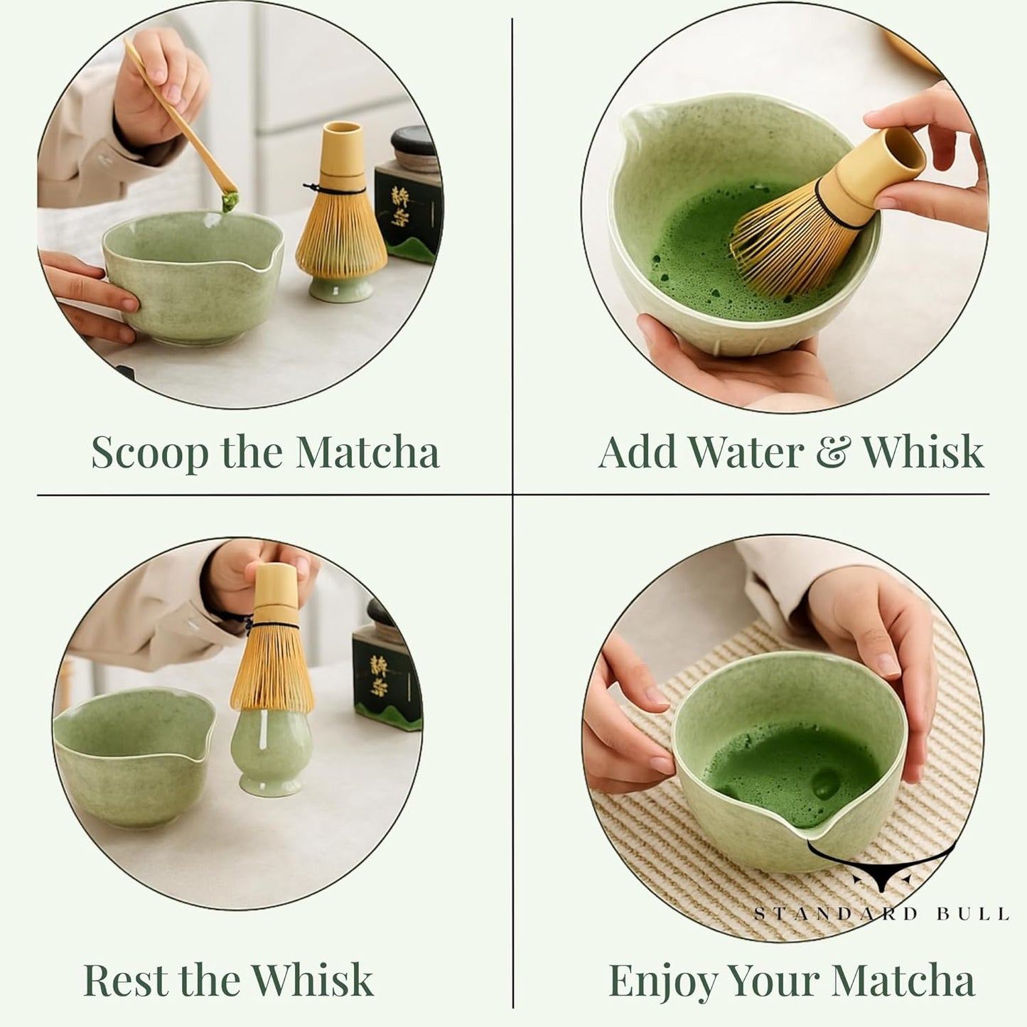 Matcha Whisk Set – Ceramic Bowl, Bamboo Chasen, Chashaku & Holder | Japanese Matcha Kit for Beginners, Traditional Matcha Set for Ceremonial Tea Preparation