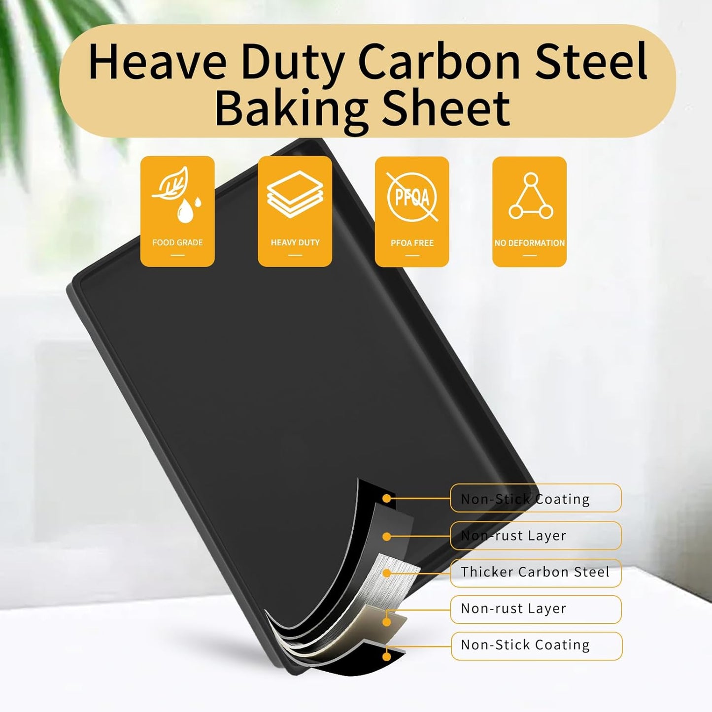 9x11 Inch Cookie Sheet, Baking Tray for Toaster Oven, Non Stick Baking Sheet Pan for Biscuits, Vegetables, Easy to Clean, Non-Warp Heavy Duty Pans, Black, 2-Pack