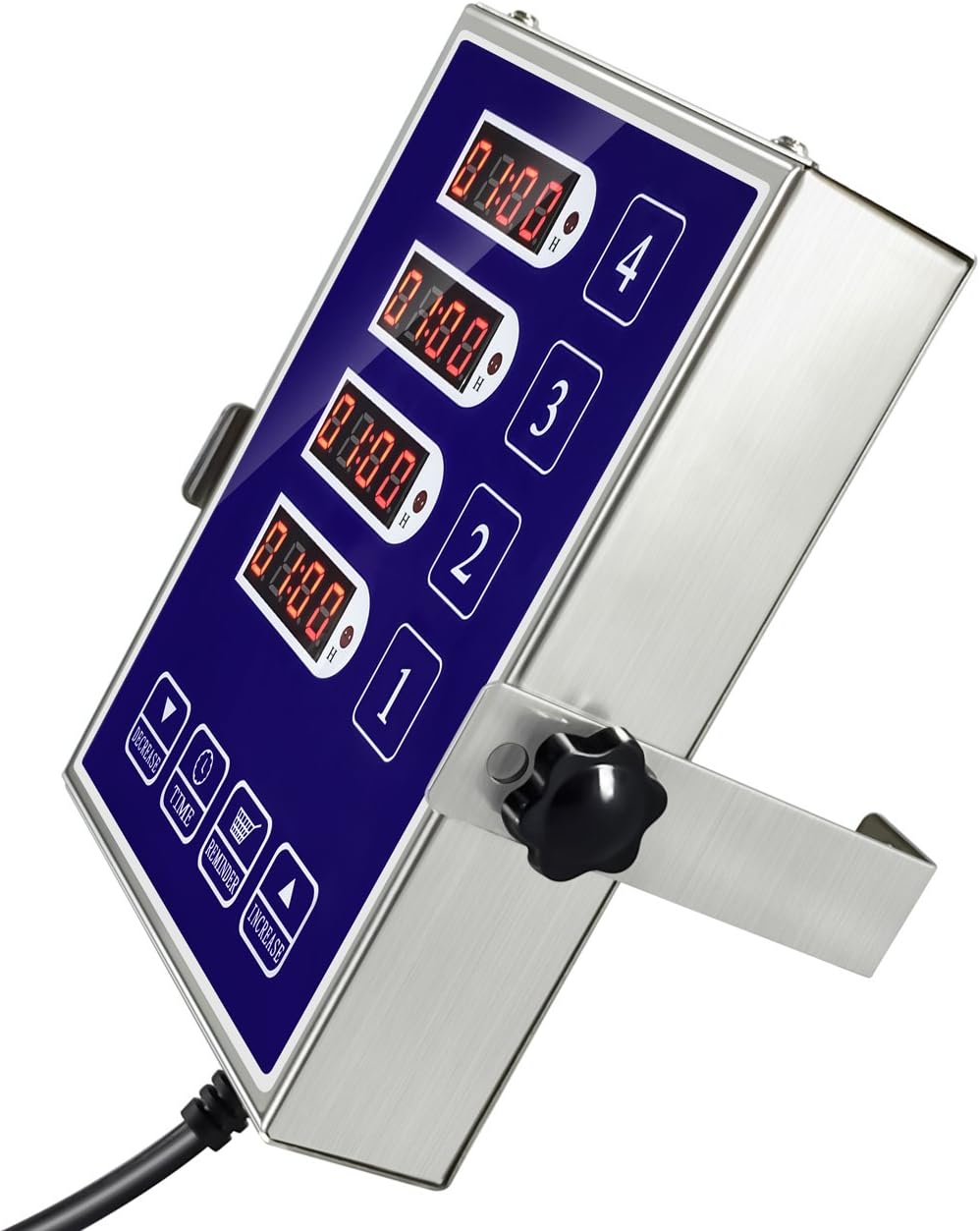 Precision Kitchen Timers for Cooking – 4 Channel Commercial Kitchen Timer Restaurant Kitchen Supplies – Stainless Steel Digital LED Chef Cooking Timer – Reminder Function, Loud Alarm, Blue