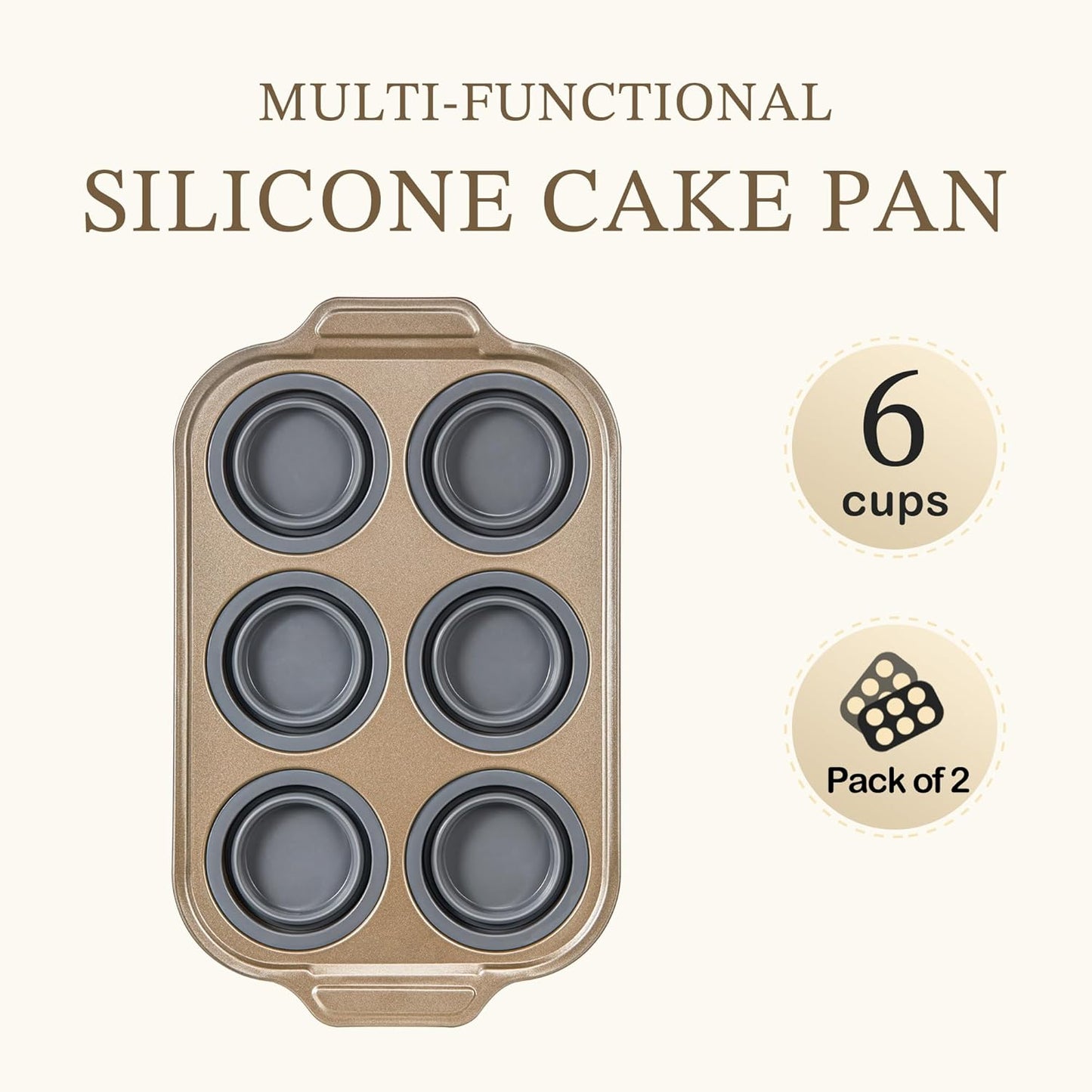 2-Pack Silicone Foldable Muffin Pans With Metal Reinforced Frame Silicone Cupcake Molds Nonstick 6 Cups For Baking,Homemade Muffins,Cupcakes,Egg Bites,Brownies,Puddings