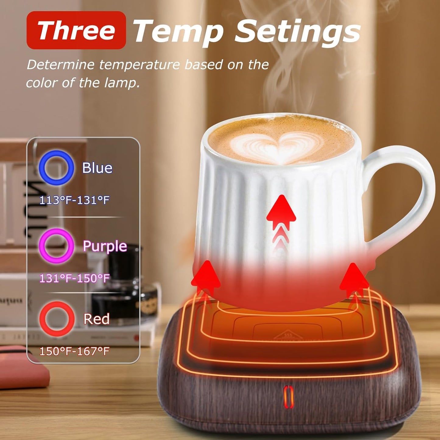 PUSEE Large Candle Warmer Plate with 6H Auto Shut Off, Coffee Mug Warmer with 3 Temp Settings,Wax Candle Warmer Safely Releases Scents Without a Flame,Tea Cup Warmer for Desk in Your Home & Office