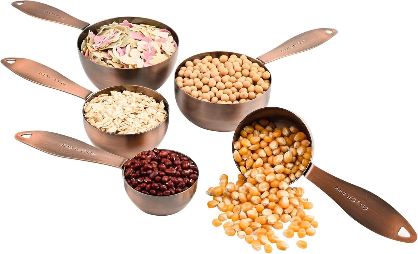 Copper Plated Measuring Cups and Spoons Set, 5 Stainless Steel Measuring Cups & 5 Metal Measuring Spoons Set with Leveler, US & Metric Kitchen Measure Cups & Spoons Set for Baking & Cooking