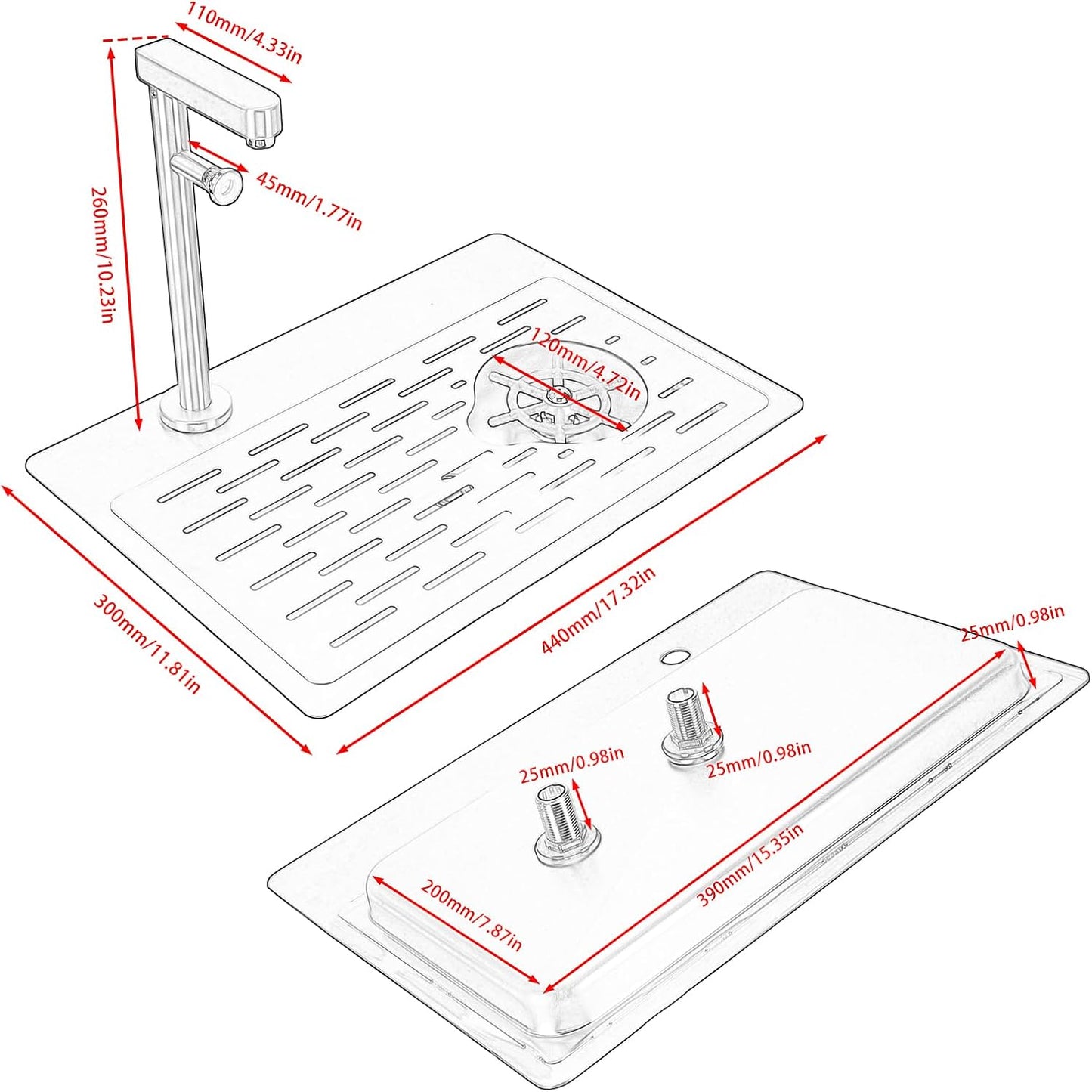DIBTSA Pitcher Rinser, Stainless Steel Countertop Glass Rinser Cup Washer Sink with Side Spray,Drip Tray for Home Cafe Restaurant