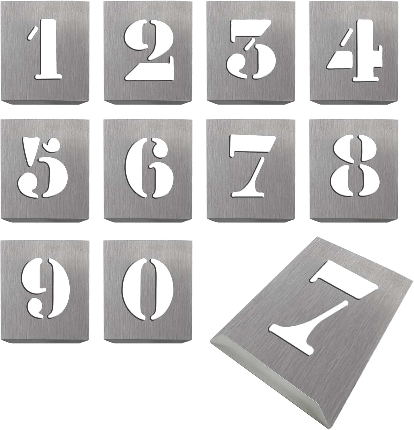 HAUTMEC Vintage Aluminum Numbers Stencils, 0 to 9 Aluminum Stencils & Holder, 2"(50mm) Numbers, Shop Stencil, Advertising Stencilling, Craft-Printing, Reusable HD00002