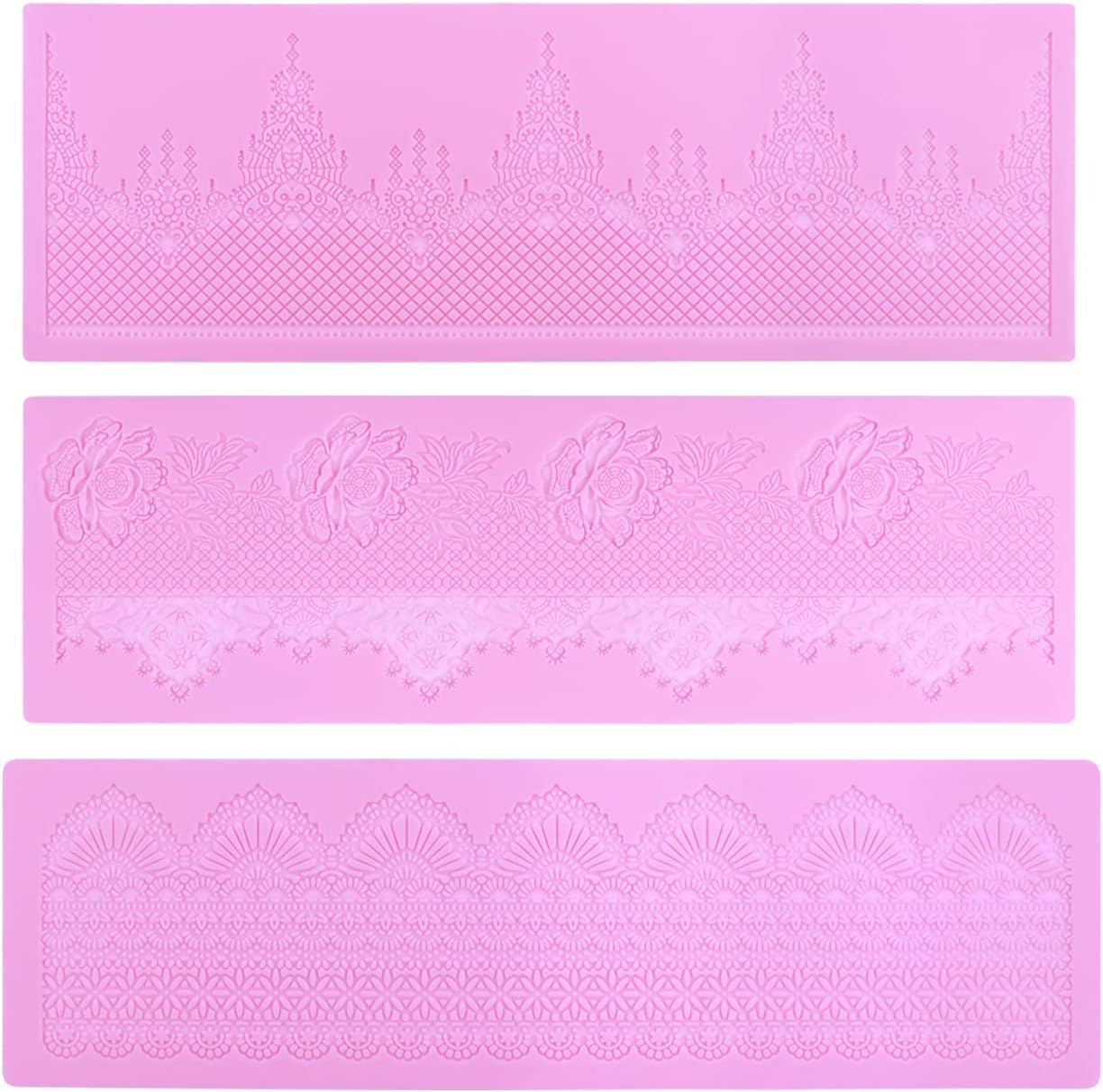 Embossing Lace Fondant Molds - Rose Flower Cake Lace Molds Set of 3