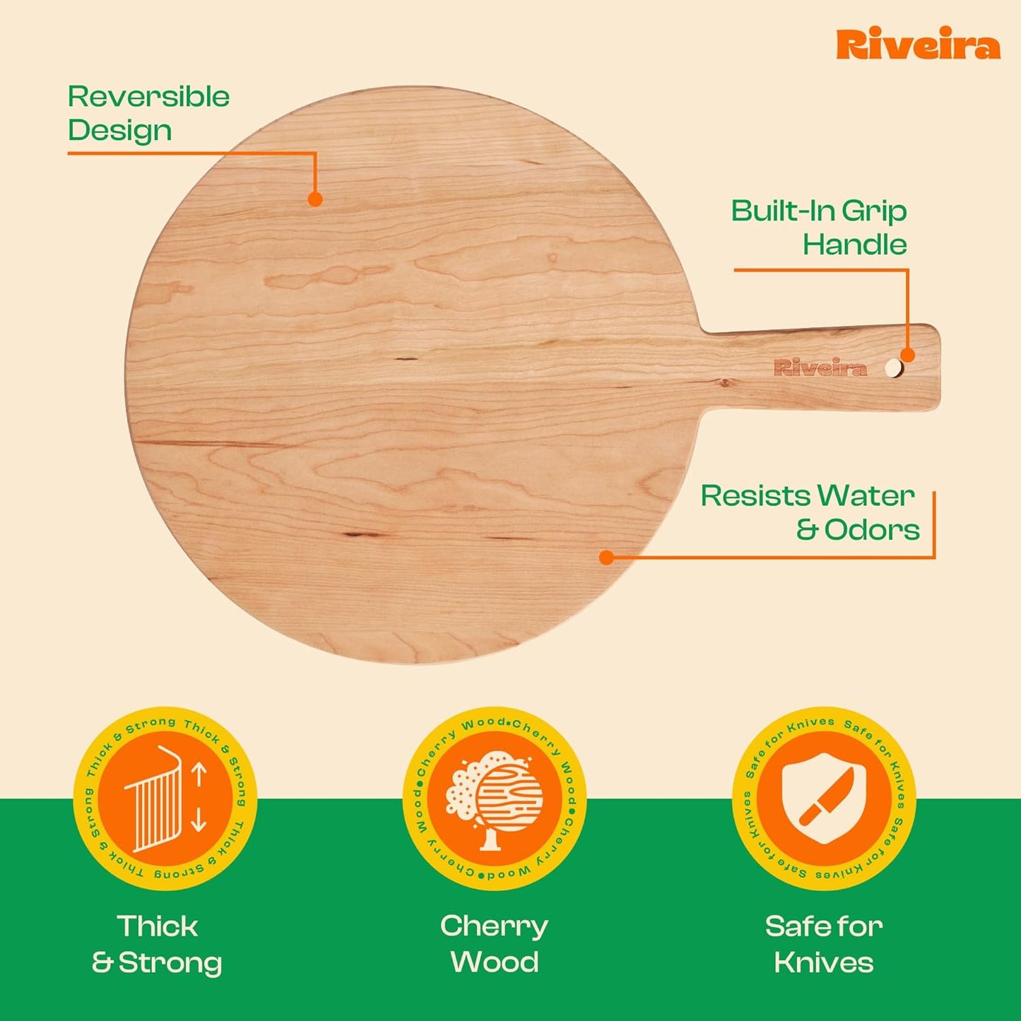 Riveira Cherry Wood Cutting Board – Gourmet Black Cherry Grandeur: 17 x 12 Wooden Cutting Board – Wooden Cutting Boards For Kitchen Decorative – Innovative Juice Grooves Cherry Wooden Chopping Board