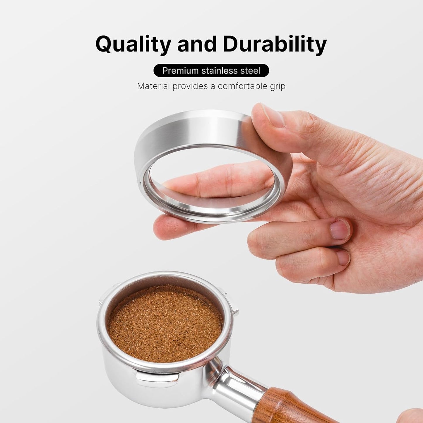 58mm Espresso Dosing Funnel & Puck Screen Kit, 304 Stainless Steel Portafilter Funnel with Filter Screen Set, Espresso Machine Accessories Compatible with 58mm Portafilter