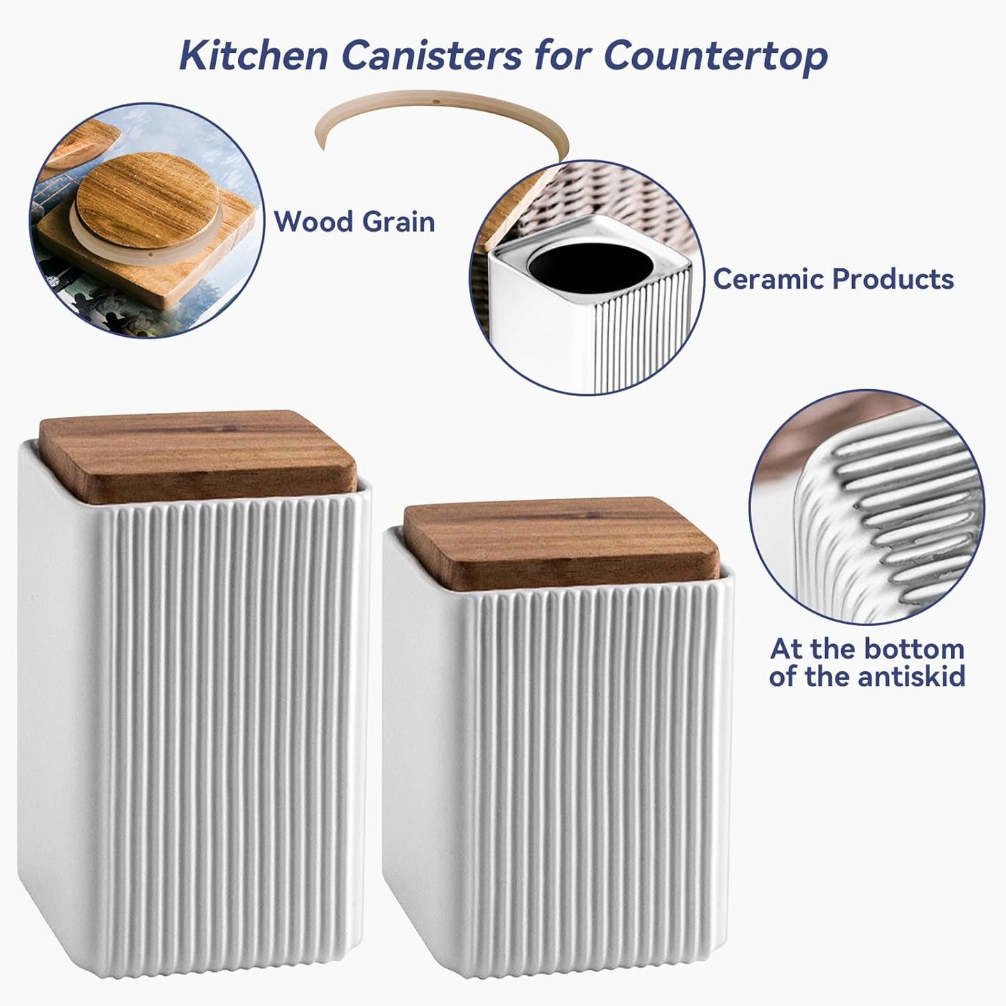 Ceramic Storage Jars Modern Elegant Highly Polished Airtight Storage Canisters with Lid Whiteware Food Stroage Jar for Kitchen Spice Tea Vanilla Sugar Coffee Beans (White-1000ML)