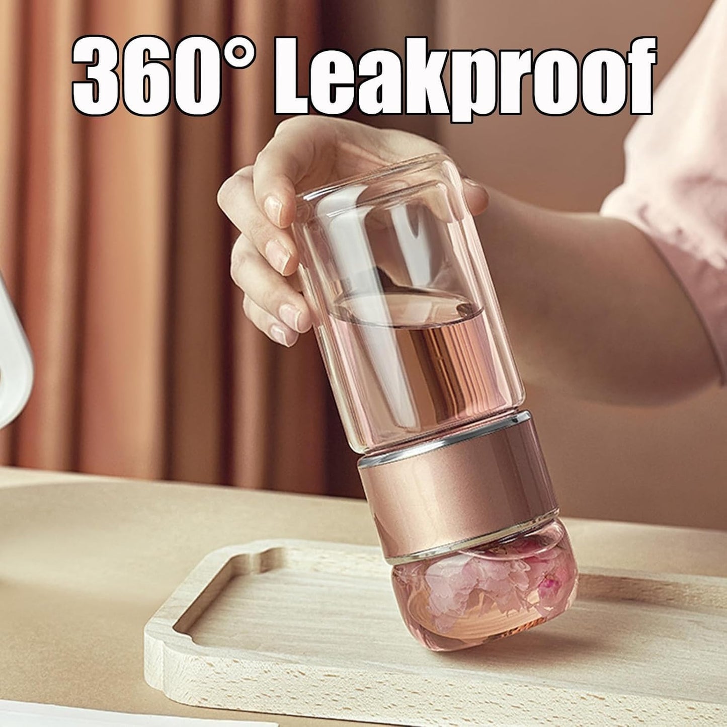 Tryteava Glass Infuser, Tryteava 3-in-1 Smart Tea Infuser, Portable Glass Double Wall Tea Infusers Bottle, with Stainless Steel Filter, Hot & Cold Brew, For Loose Leaf, Office Home (Silver, 350ml)