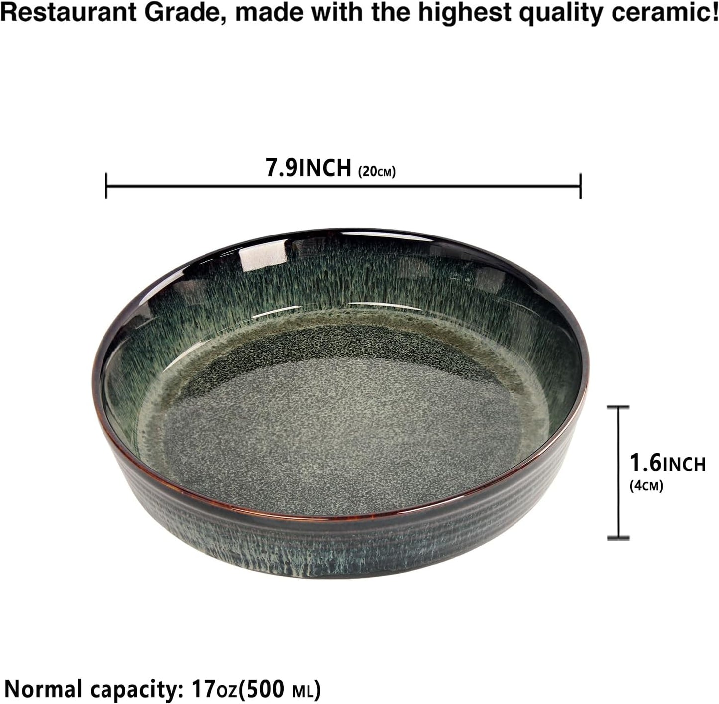 Ceramic Pie Pan Quiche Baking Dish Set of 2, Round 7.5 Inch Au Gratin Baking Dishes, 17 Ounces Non-Stick Tart Pan, Pie Plate for Apple, Oven, Dishwasher and Microwave Safe