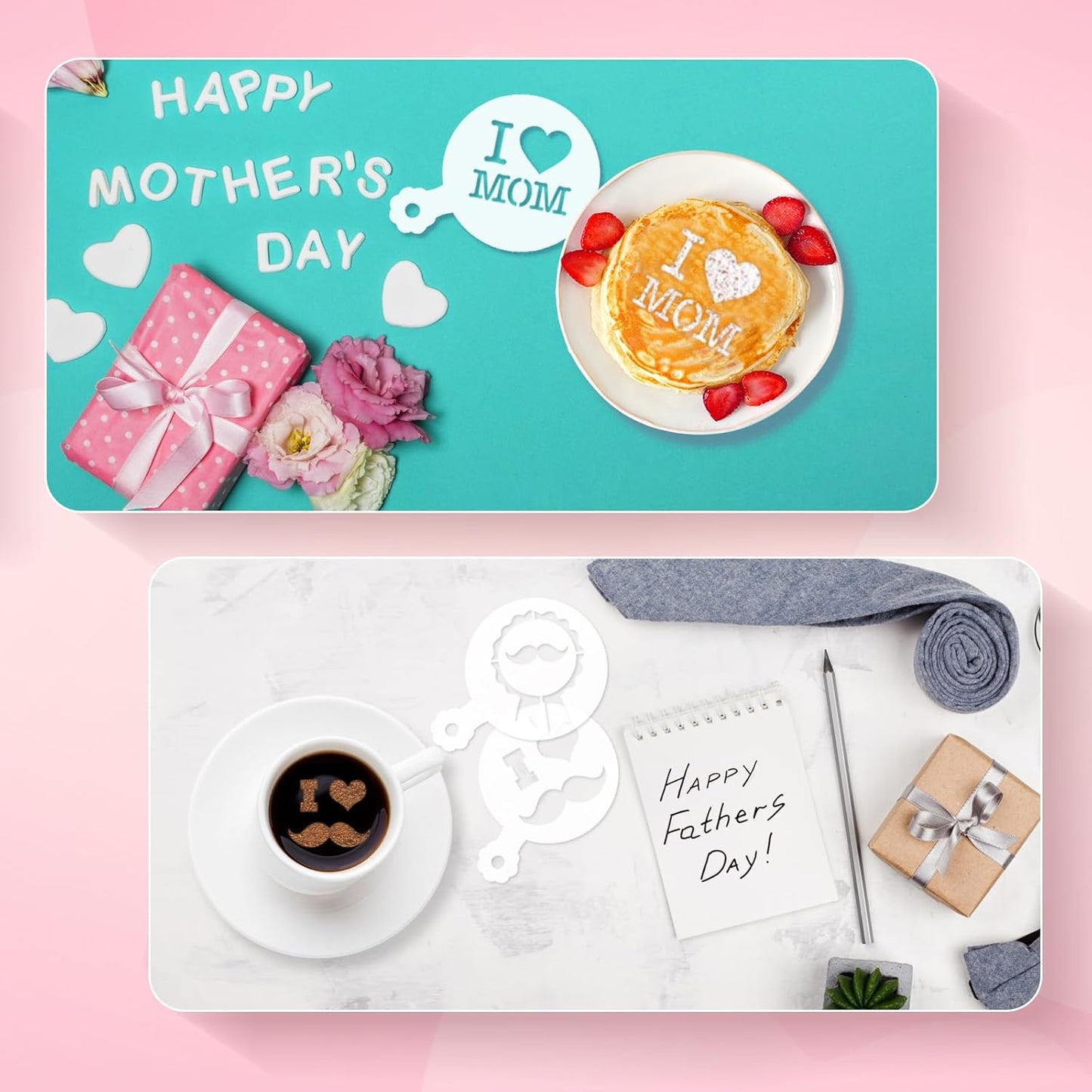 JULBEAR 36 Pieces Reusable Mother's Day Father's Day Cookie Cake Stencils Templates Mold Tools for Mother's Father's Day Birthday Wedding Party Royal Icing Cake Coffee Dessert Decoration Supplies