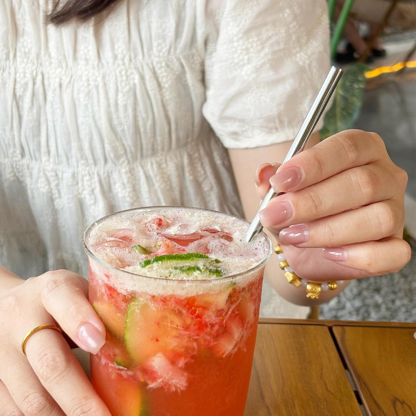 Stainless Steel Straws Metal Reusable Drinking Straw for Juice Iced Coffee Cold Beverage Water Highball Glasses 20oz Tumblers Mugs Cups, 0.24" 6mm Wide 215mm Long, Set of 8 with Brush, Silver